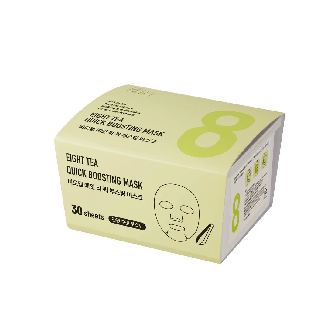 BOM drėkinančios lakštinės veido kaukės "Eight Tea Quick Boosting Mask", 30 vnt.