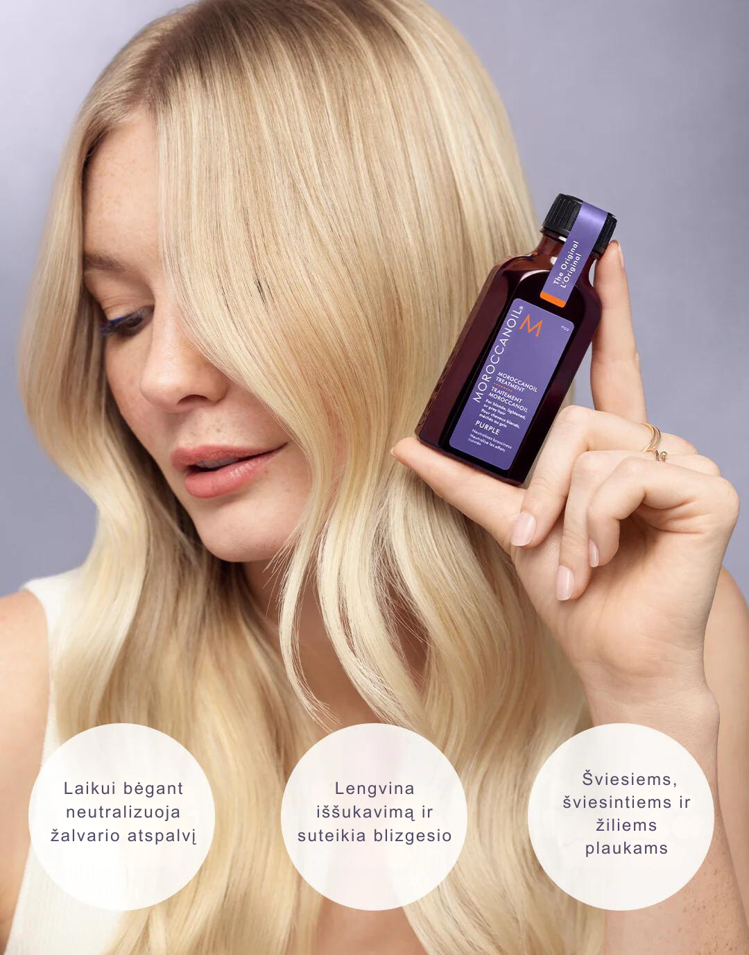 MOROCCANOIL Argano aliejukas šviesiems, šviesintiems ir žiliems plaukams "Treatment Purple"