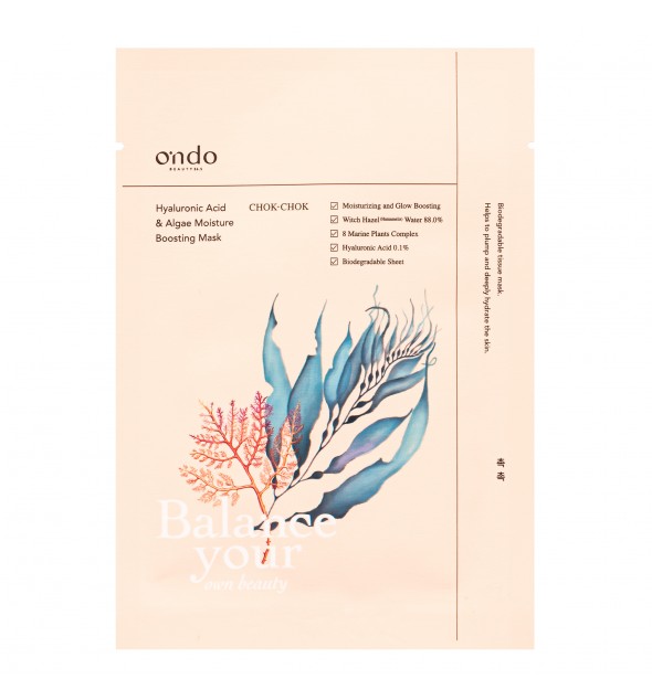 ONDO drėkinamoji lakštinė kaukė "Hyaluronic Acid & Algae Moisture Boosting Mask Chok-chok", 1 vnt.